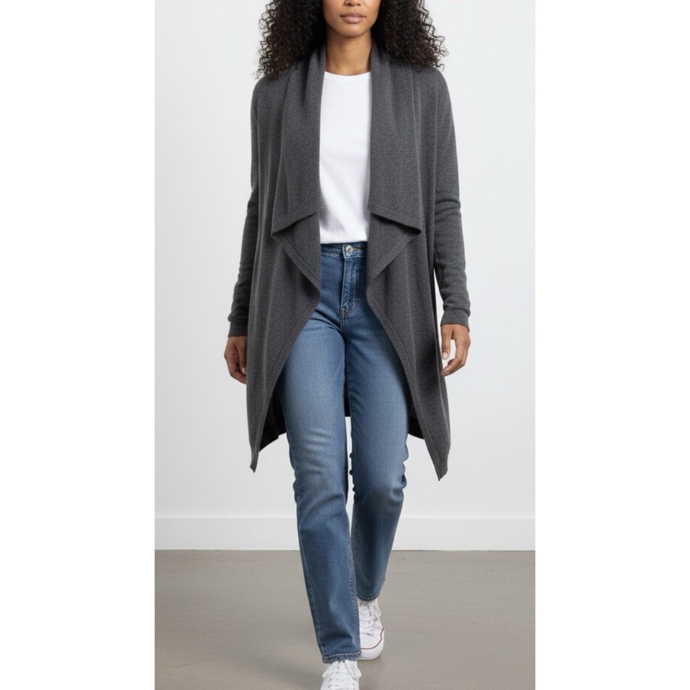 Sea Bleu 100% Cashmere Draped Cardigan S Charcoal Waterfall Coastal Quiet Luxury